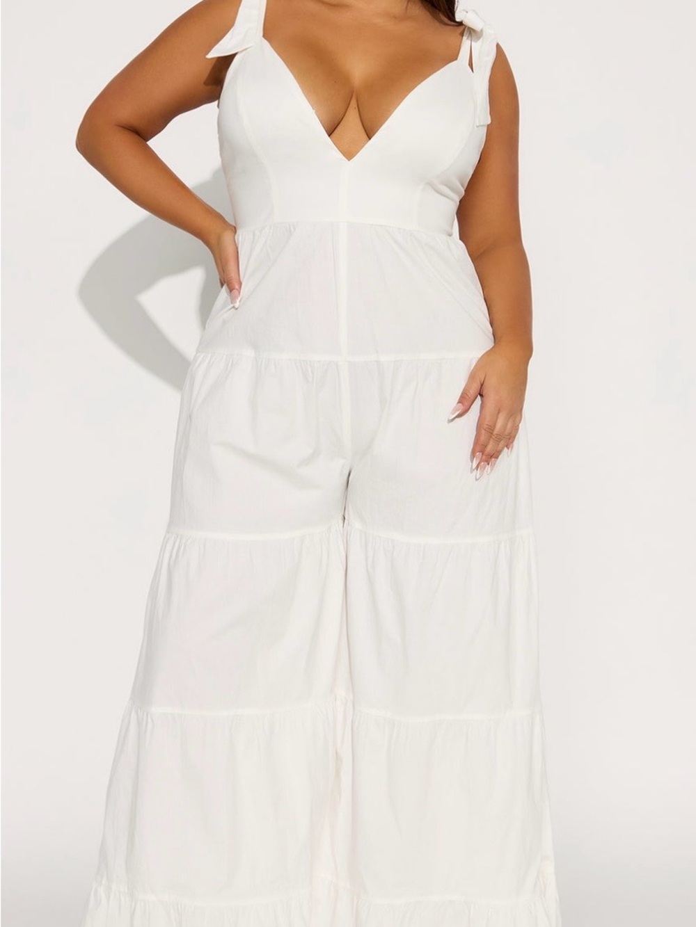 Fashion Nova White Tie-Shoulder Wide-Leg Jumpsuit